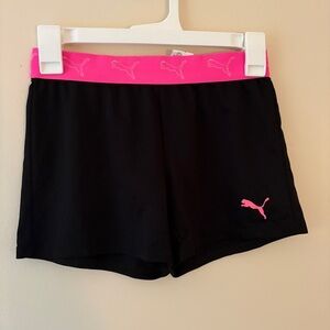 PUMA Girls Black Pink Logo Waistband Athletic Shorts | Size 10/12 Youth Medium